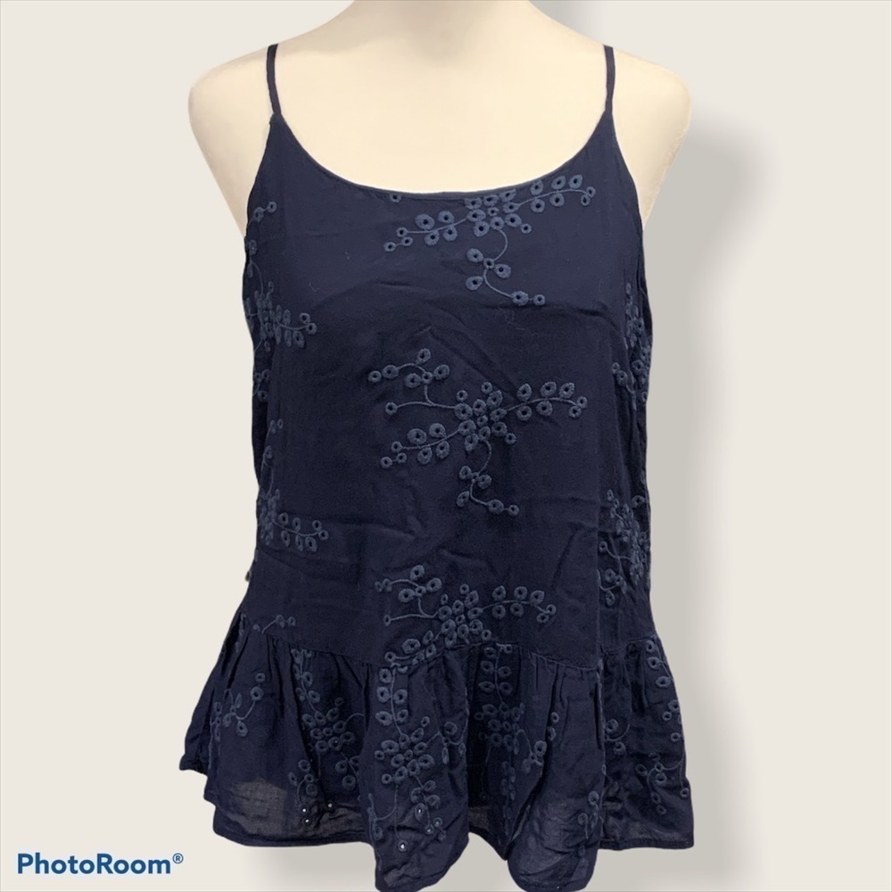 Maurices Navy Blue Embroidered Peplum Camisole Top Small Adjustable Straps